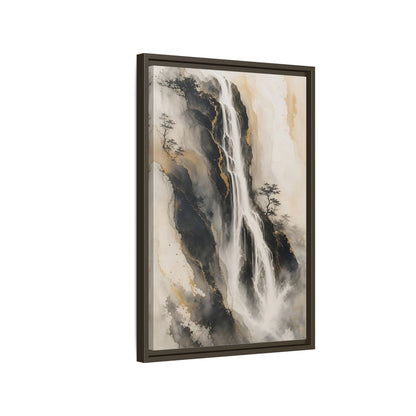 Nature Waterfall Black Gold Framed Canvas Wall Art - Living Room, Above Fireplace, Monochrome shown as canvas wall art