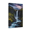 Side Mockup 4. Nature Waterfall Blue And Green shown as stretched canvas wall art