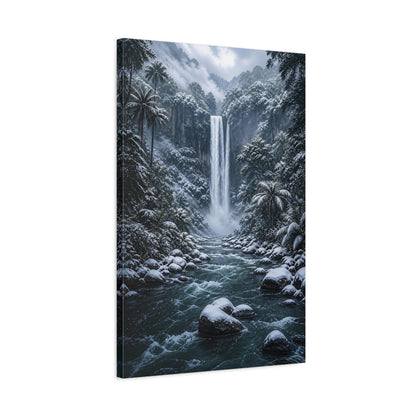 Side Mockup 2. Nature Waterfall Blue And White Landscape shown as stretched canvas wall art