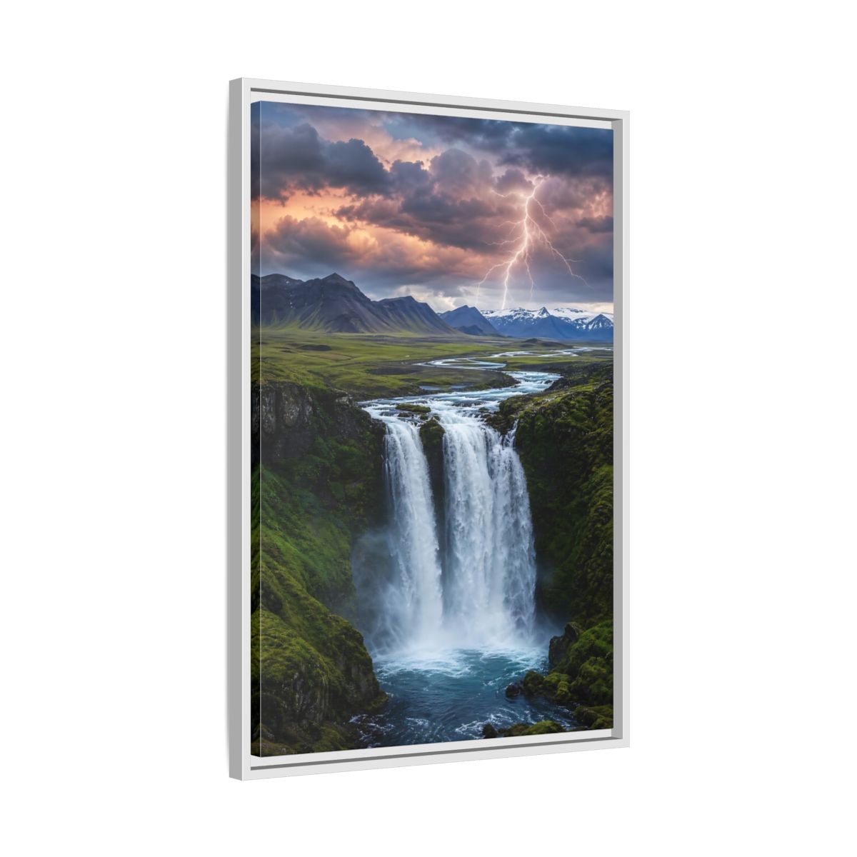 Side Mockup 10. Nature Waterfall Dramatic Waterfall shown as stretched canvas wall art