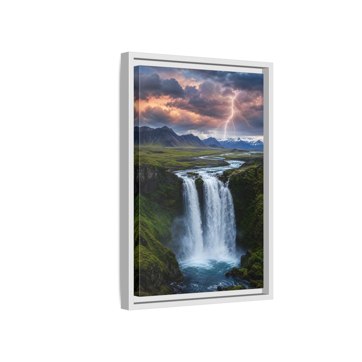 Side Mockup 4. Nature Waterfall Dramatic Waterfall shown as stretched canvas wall art