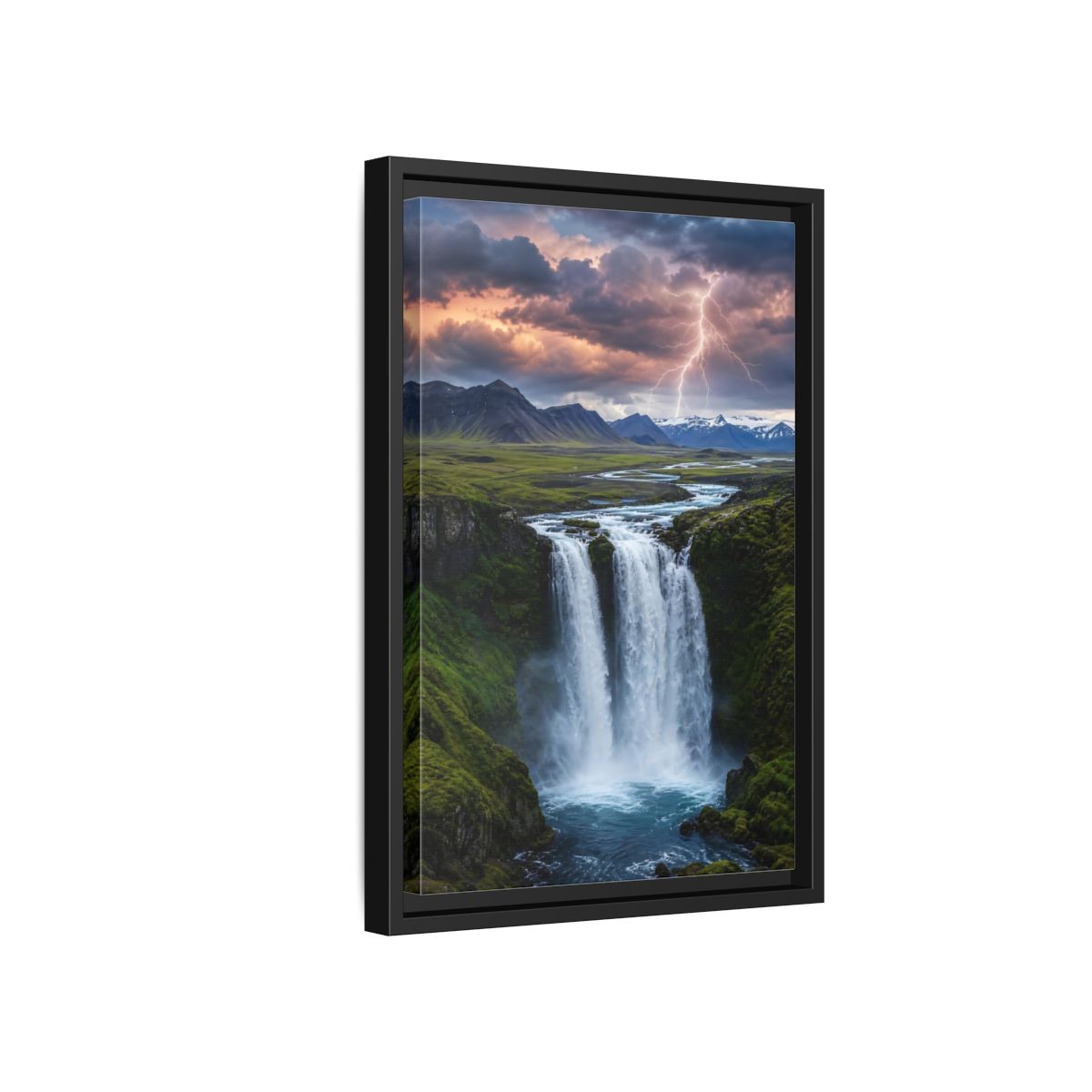 Side Mockup 6. Nature Waterfall Dramatic Waterfall shown as stretched canvas wall art