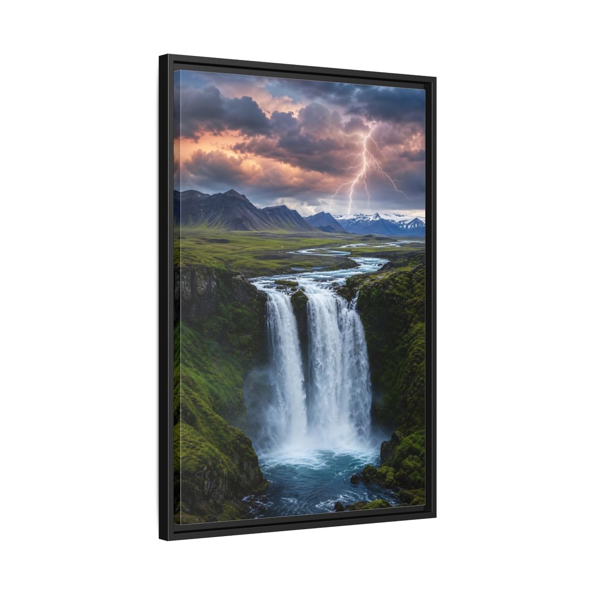 Side Mockup 14. Nature Waterfall Dramatic Waterfall shown as stretched canvas wall art