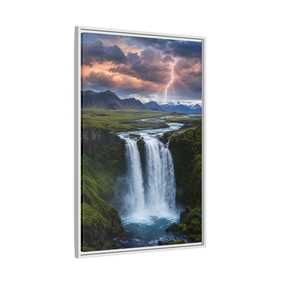 Side Mockup 9. Nature Waterfall Dramatic Waterfall shown as stretched canvas wall art