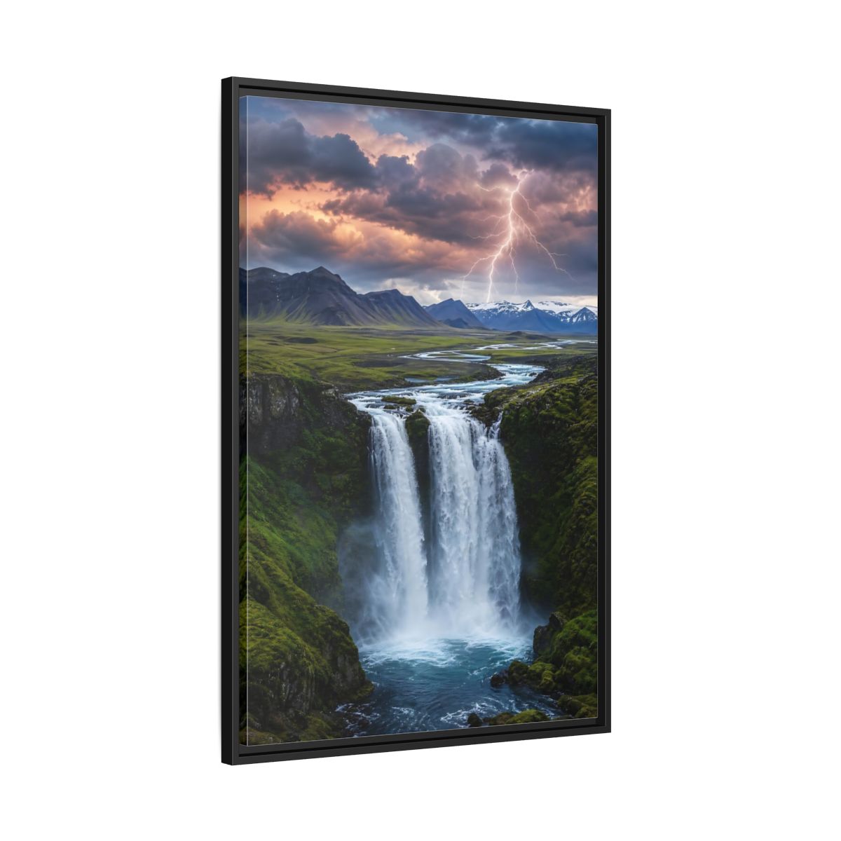Side Mockup 13. Nature Waterfall Dramatic Waterfall shown as stretched canvas wall art