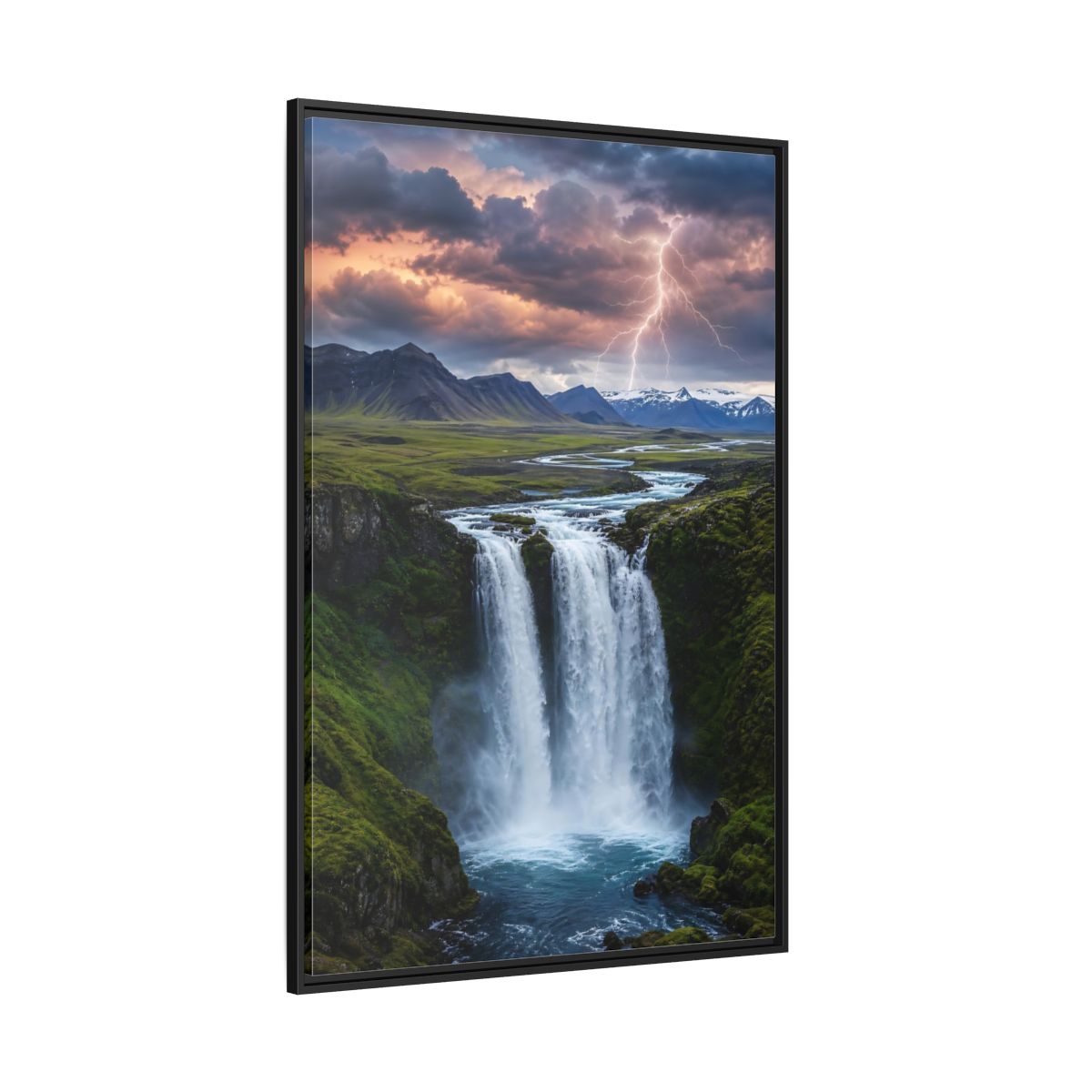 Side Mockup 12. Nature Waterfall Dramatic Waterfall shown as stretched canvas wall art