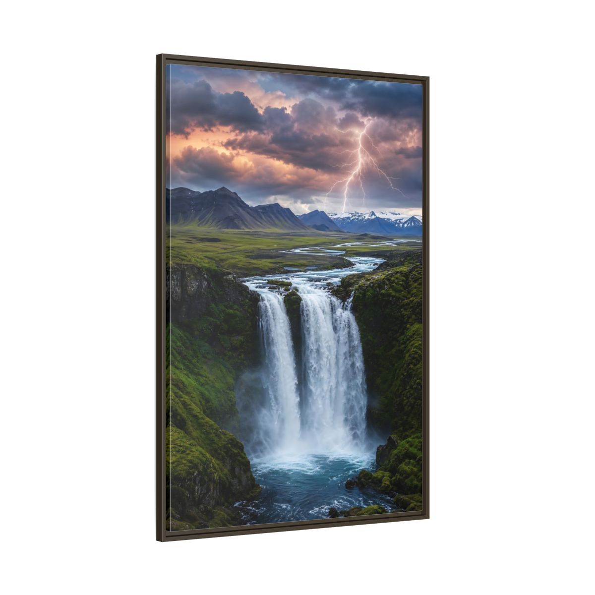 Side Mockup 8. Nature Waterfall Dramatic Waterfall shown as stretched canvas wall art