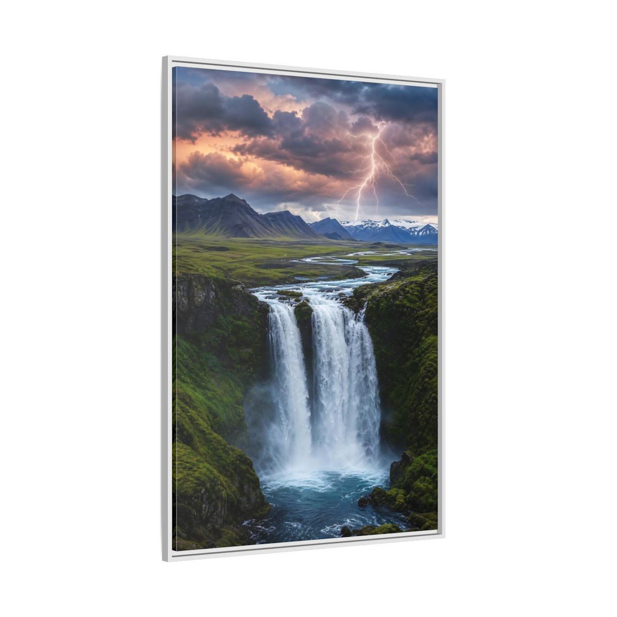 Side Mockup 7. Nature Waterfall Dramatic Waterfall shown as stretched canvas wall art