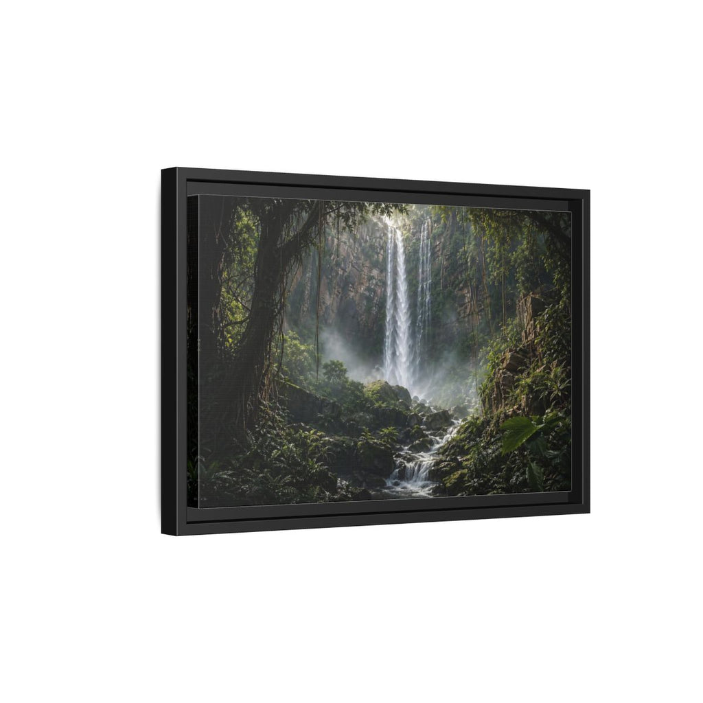 Side Mockup 6. Nature Waterfall Green And Brown shown as stretched canvas wall art