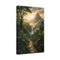 Side Mockup 4. Nature Waterfall Green And Gold Landscape shown as stretched canvas wall art