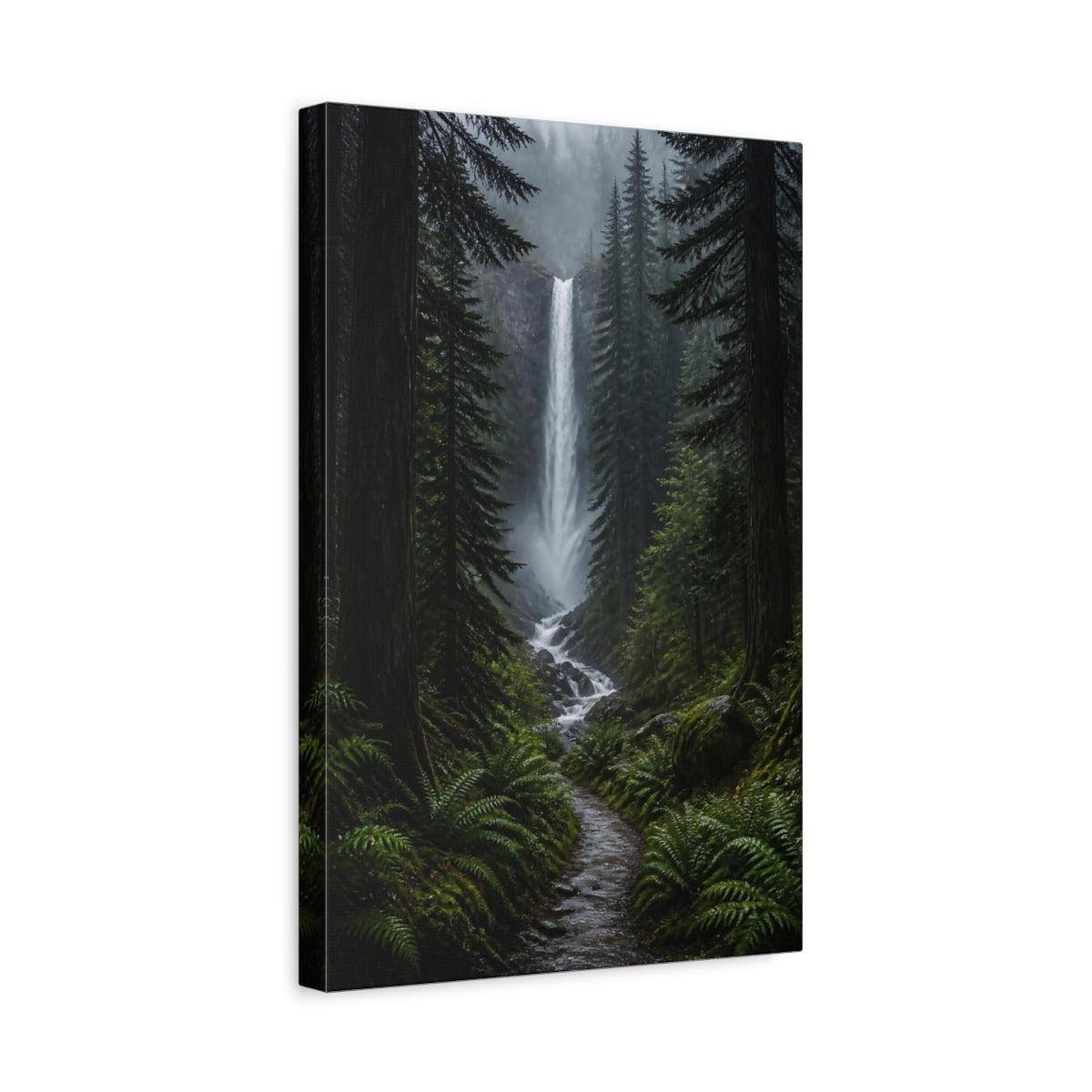 Side Mockup 4. Nature Waterfall Green Forest Waterfall shown as stretched canvas wall art