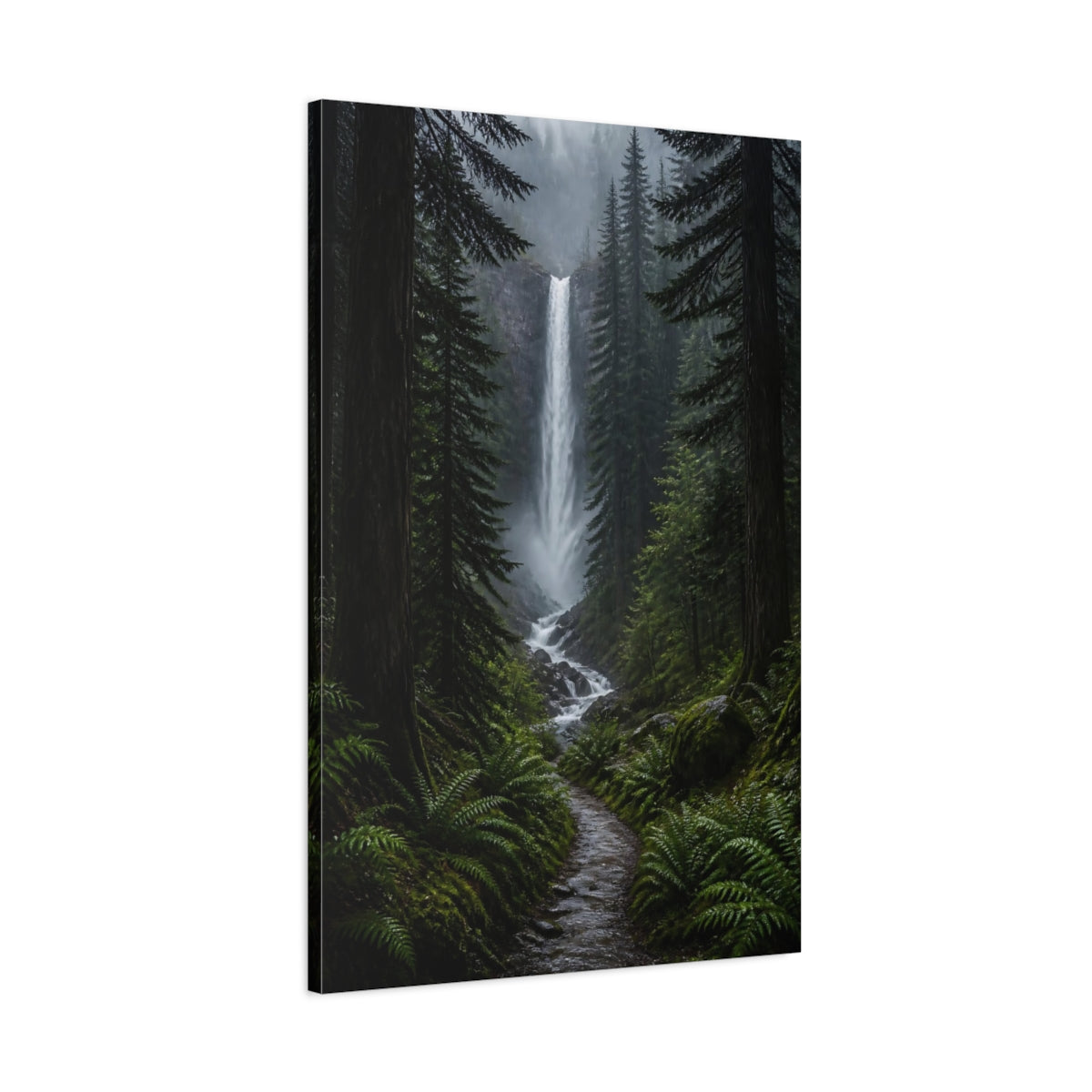Main Mockup. Nature Waterfall Green Forest Waterfall shown as stretched canvas wall art