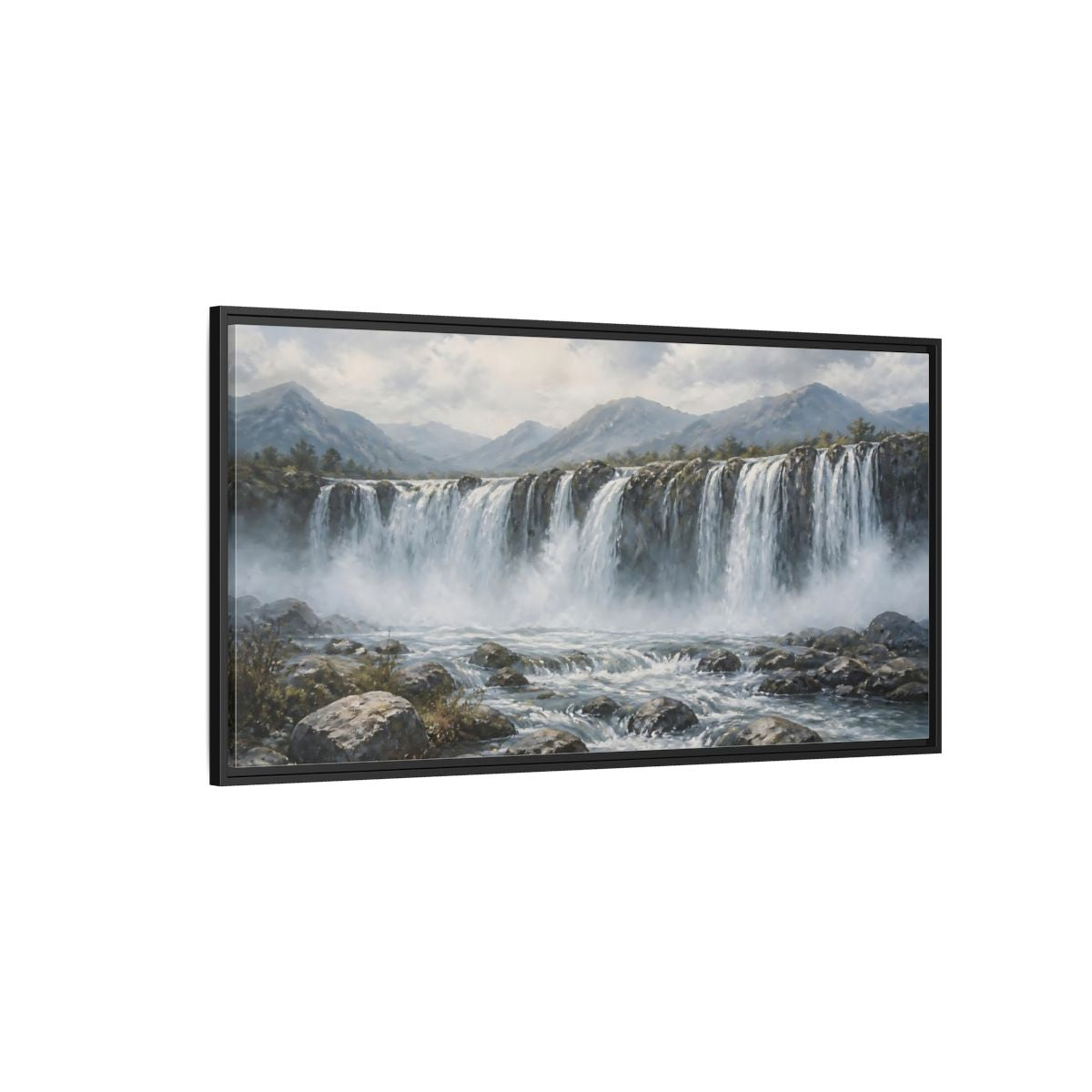 Side Mockup 5. Nature Waterfall Waterfall Landscape shown as stretched canvas wall art