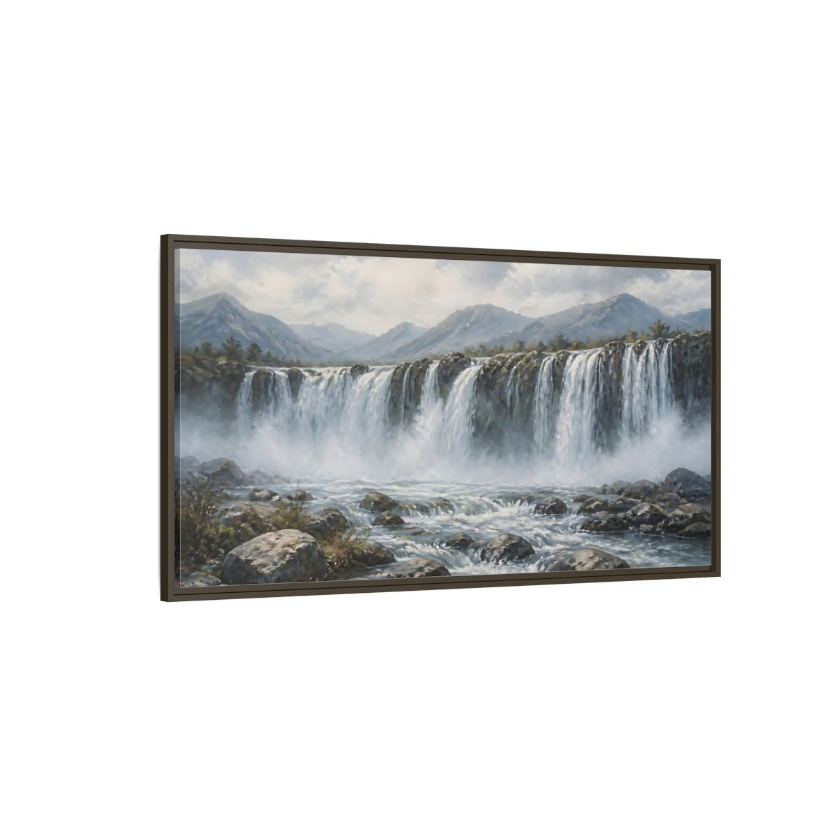 Side Mockup 4. Nature Waterfall Waterfall Landscape shown as stretched canvas wall art