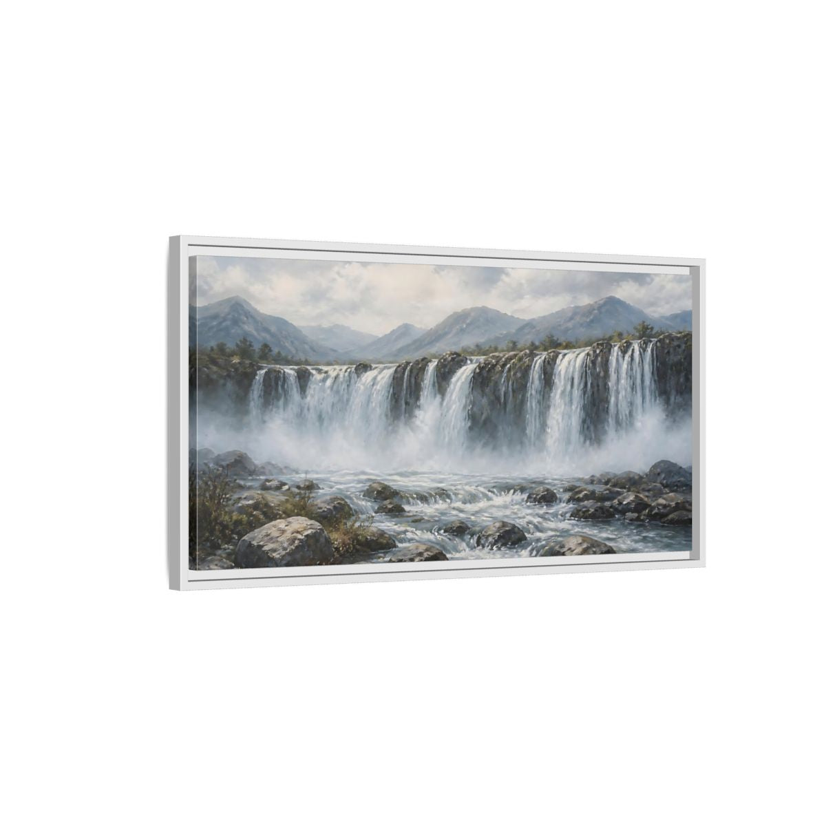 Side Mockup 1. Nature Waterfall Waterfall Landscape shown as stretched canvas wall art
