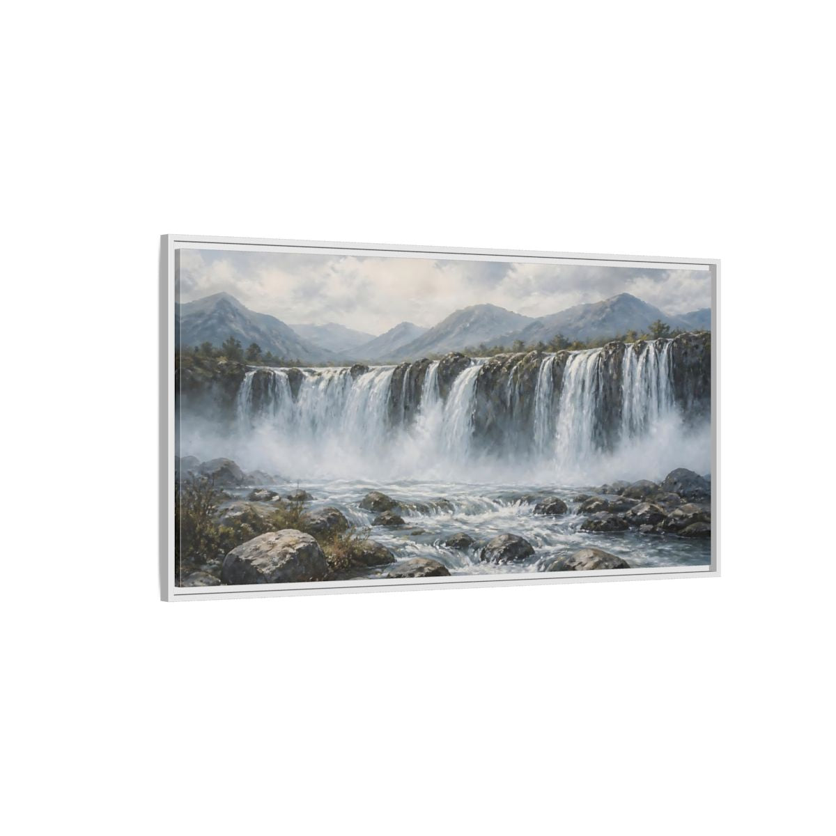 Side Mockup 3. Nature Waterfall Waterfall Landscape shown as stretched canvas wall art
