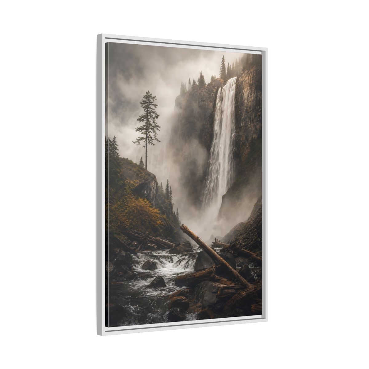 Side Mockup 9. Nature Waterfall Misty Forest Waterfall shown as stretched canvas wall art