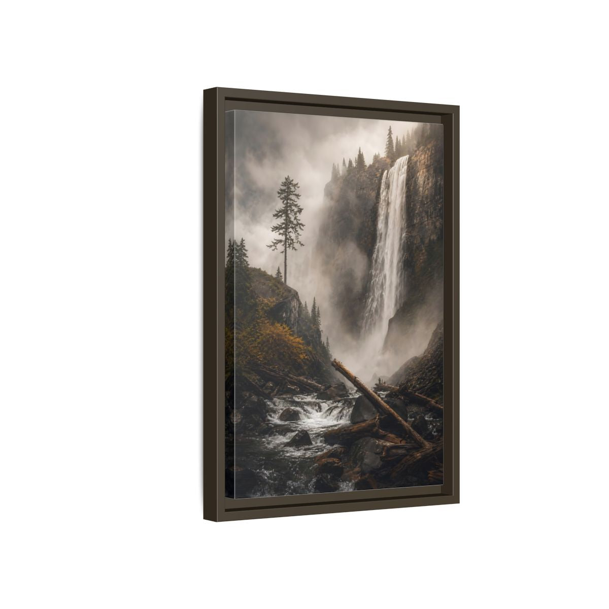 Side Mockup 5. Nature Waterfall Misty Forest Waterfall shown as stretched canvas wall art