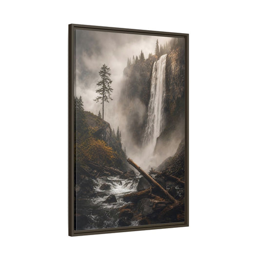 Main Mockup. Nature Waterfall Misty Forest Waterfall shown as stretched canvas wall art