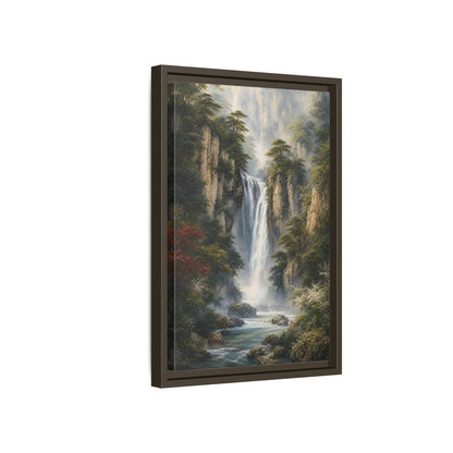 Side Mockup 5. Nature Waterfall Misty Mountain Waterfall shown as stretched canvas wall art