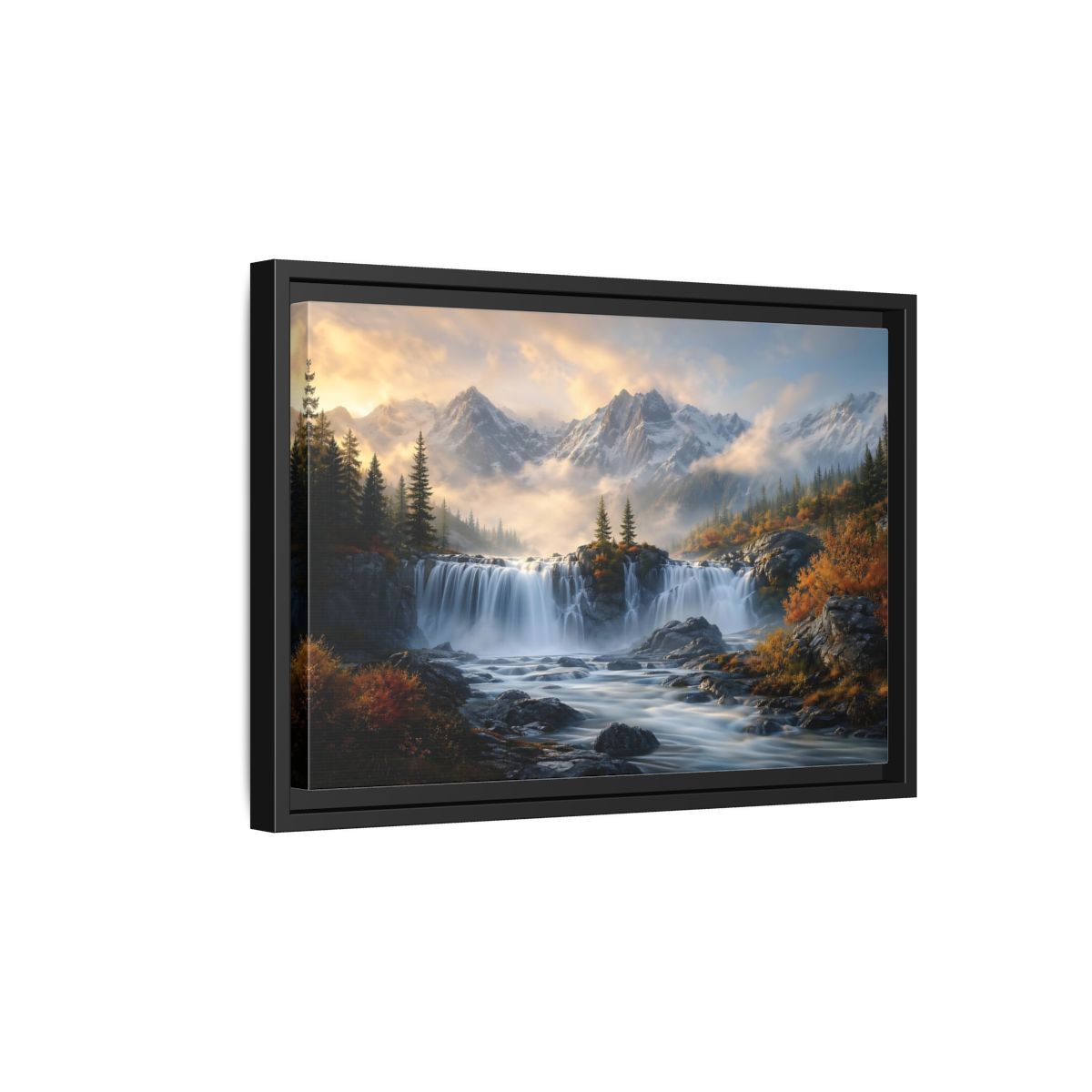 Side Mockup 6. Nature Waterfall Mountain Waterfall Autumn shown as stretched canvas wall art