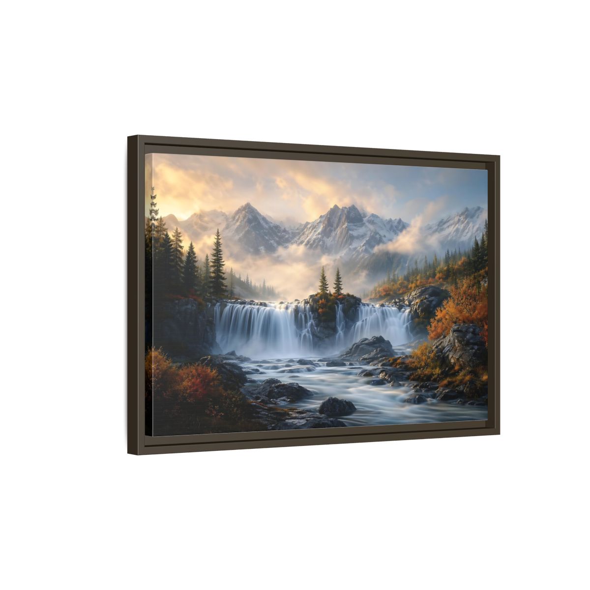 Side Mockup 2. Nature Waterfall Mountain Waterfall Autumn shown as stretched canvas wall art