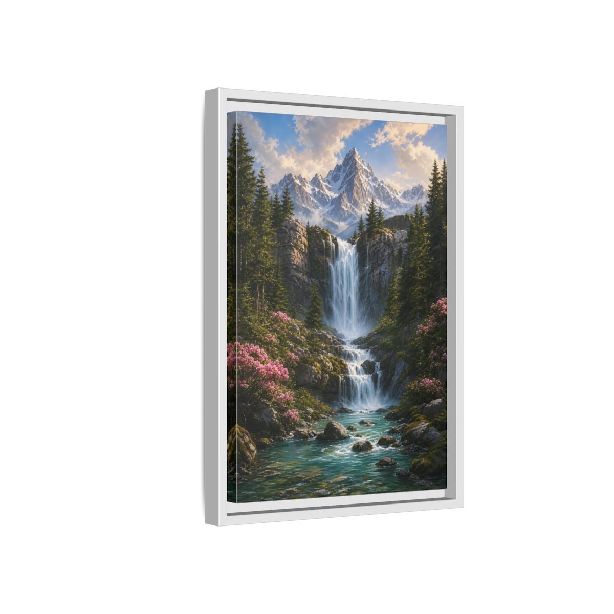 Nature Waterfall Mountains Framed Canvas Wall Art - Living Room, Above Fireplace shown as canvas wall art