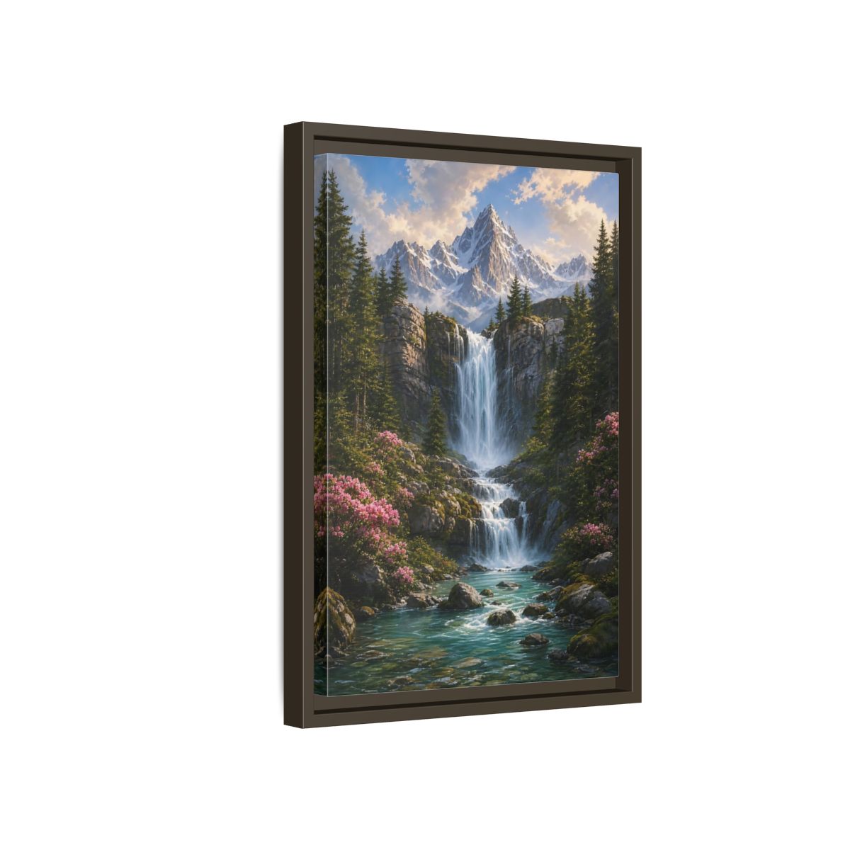 Nature Waterfall Mountains Framed Canvas Wall Art - Living Room, Above Fireplace shown as canvas wall art