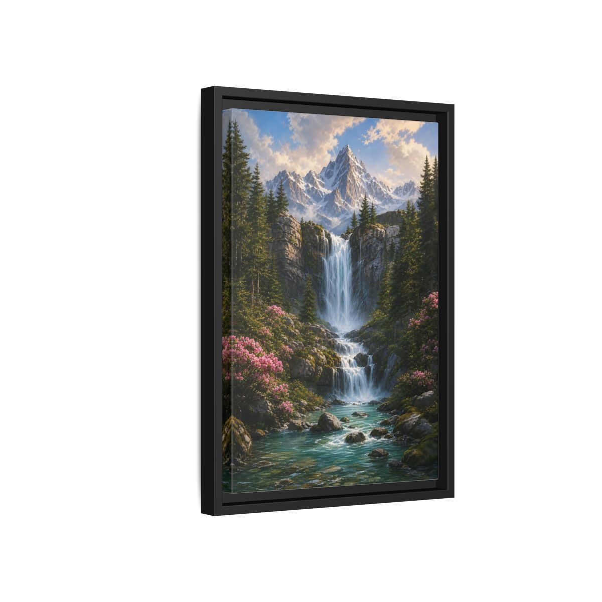 Nature Waterfall Mountains Framed Canvas Wall Art - Living Room, Above Fireplace shown as canvas wall art