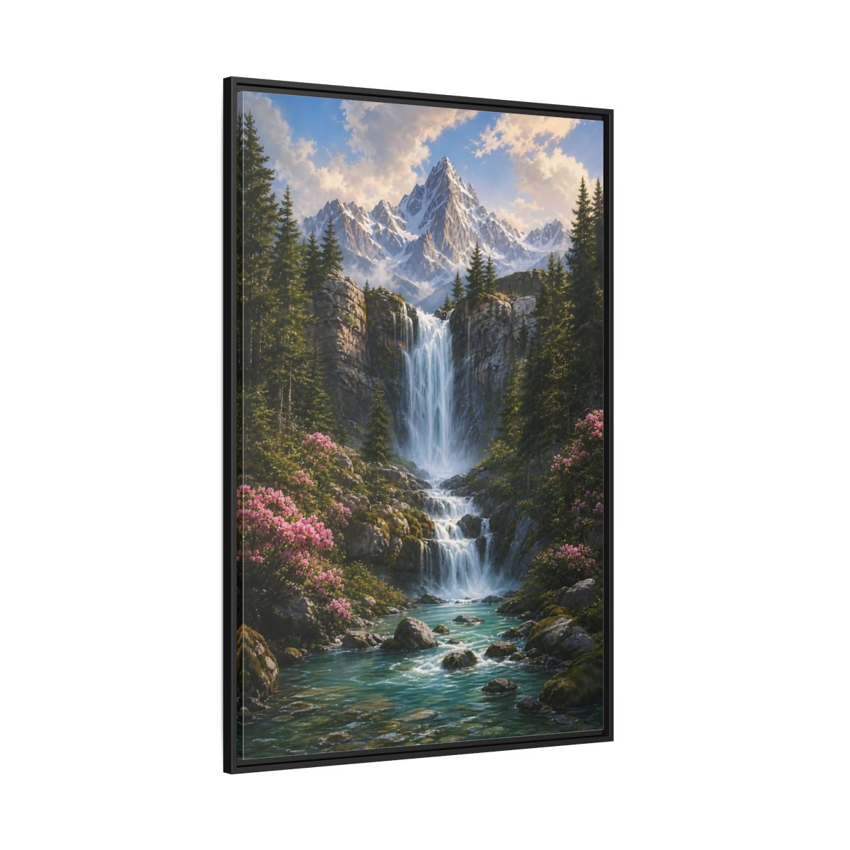 Nature Waterfall Mountains Framed Canvas Wall Art - Living Room, Above Fireplace shown as canvas wall art