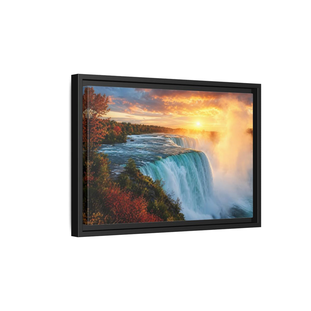 Side Mockup 6. Nature Waterfall Orange Blue Waterfall shown as stretched canvas wall art