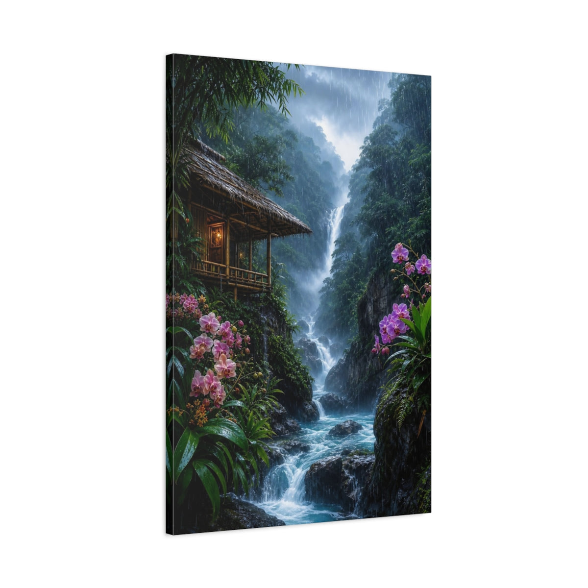 Main Mockup. Nature Waterfall Tropical Rainforest shown as stretched canvas wall art