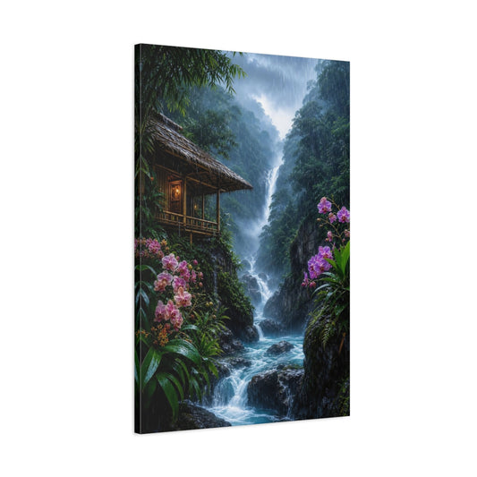 Main Mockup. Nature Waterfall Tropical Rainforest shown as stretched canvas wall art