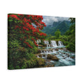 Side Mockup 4. Nature Waterfall Vibrant Tropical Landscape shown as stretched canvas wall art