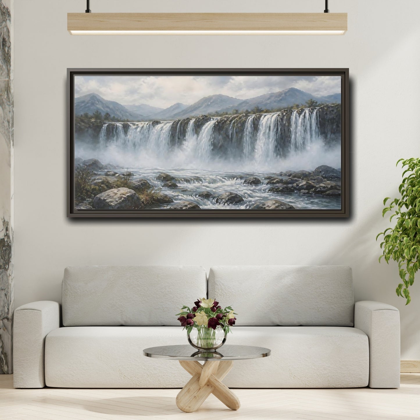 Mockup 2. Nature Waterfall Waterfall Landscape shown as stretched canvas wall art