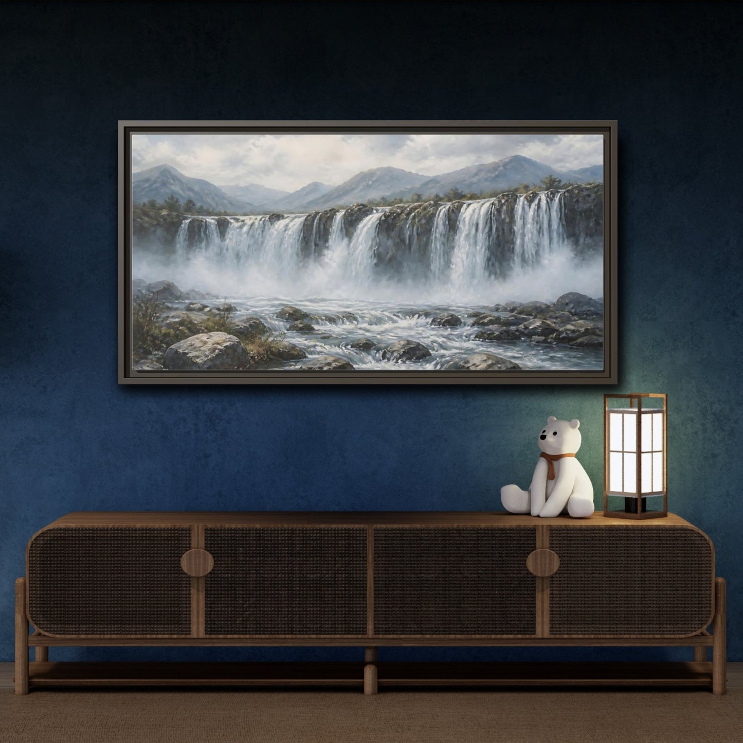 Mockup 4. Nature Waterfall Waterfall Landscape shown as stretched canvas wall art
