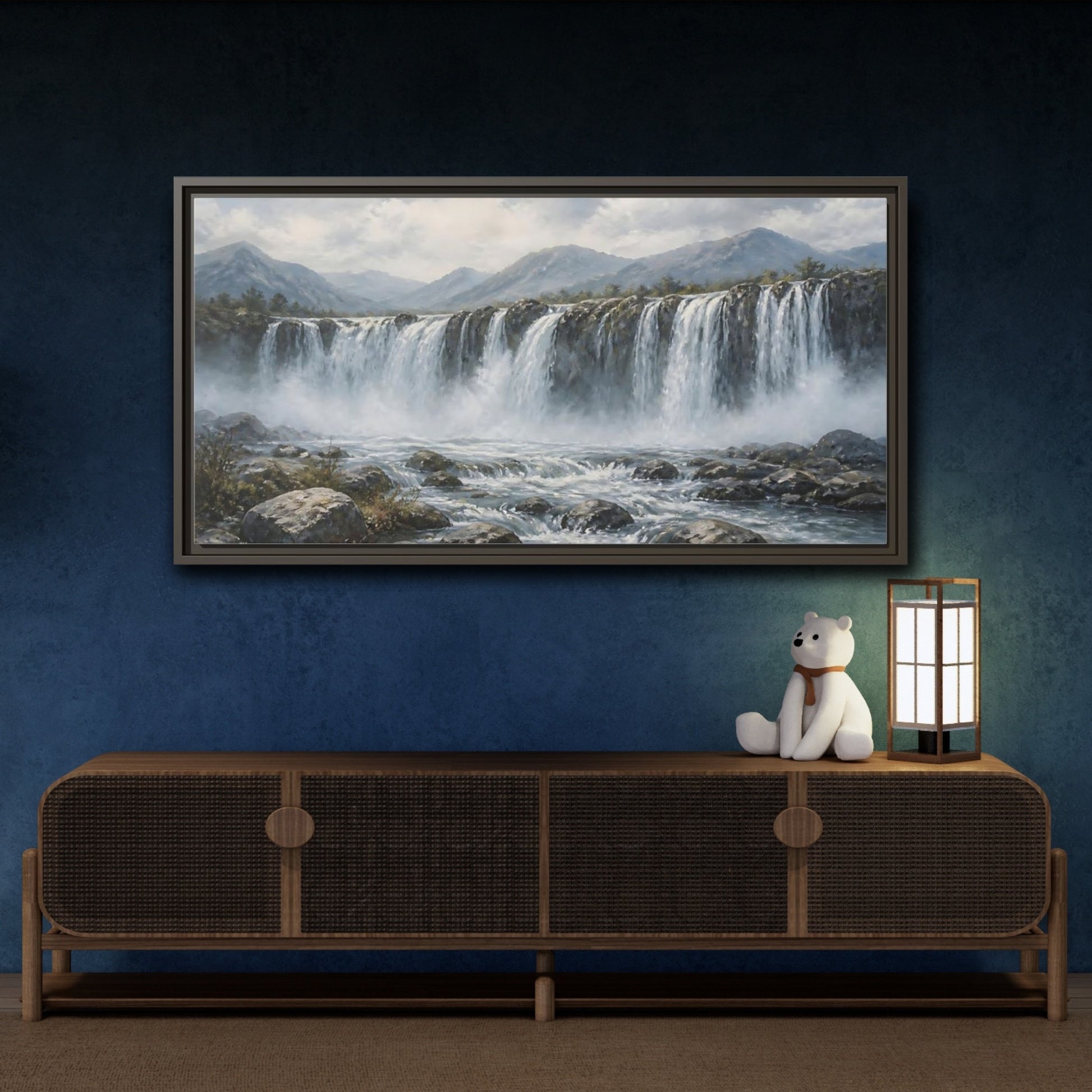 Mockup 4. Nature Waterfall Waterfall Landscape shown as stretched canvas wall art