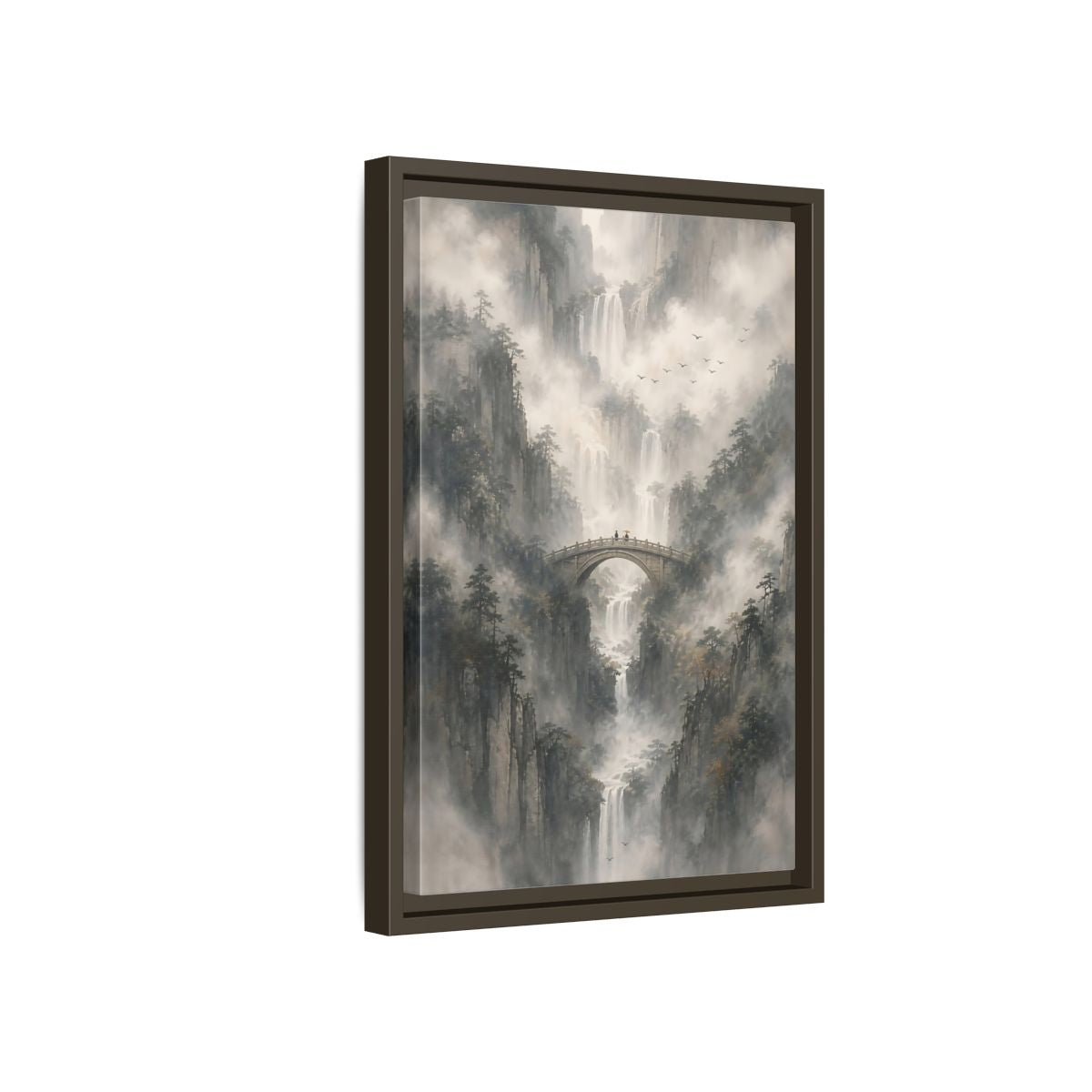Nature Waterfalls Mountains Misty Framed Canvas Wall Art - Living Room, Above Couch shown as canvas wall art