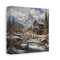 Side Mockup 2. Nature Watermill Winter Landscape shown as stretched canvas wall art