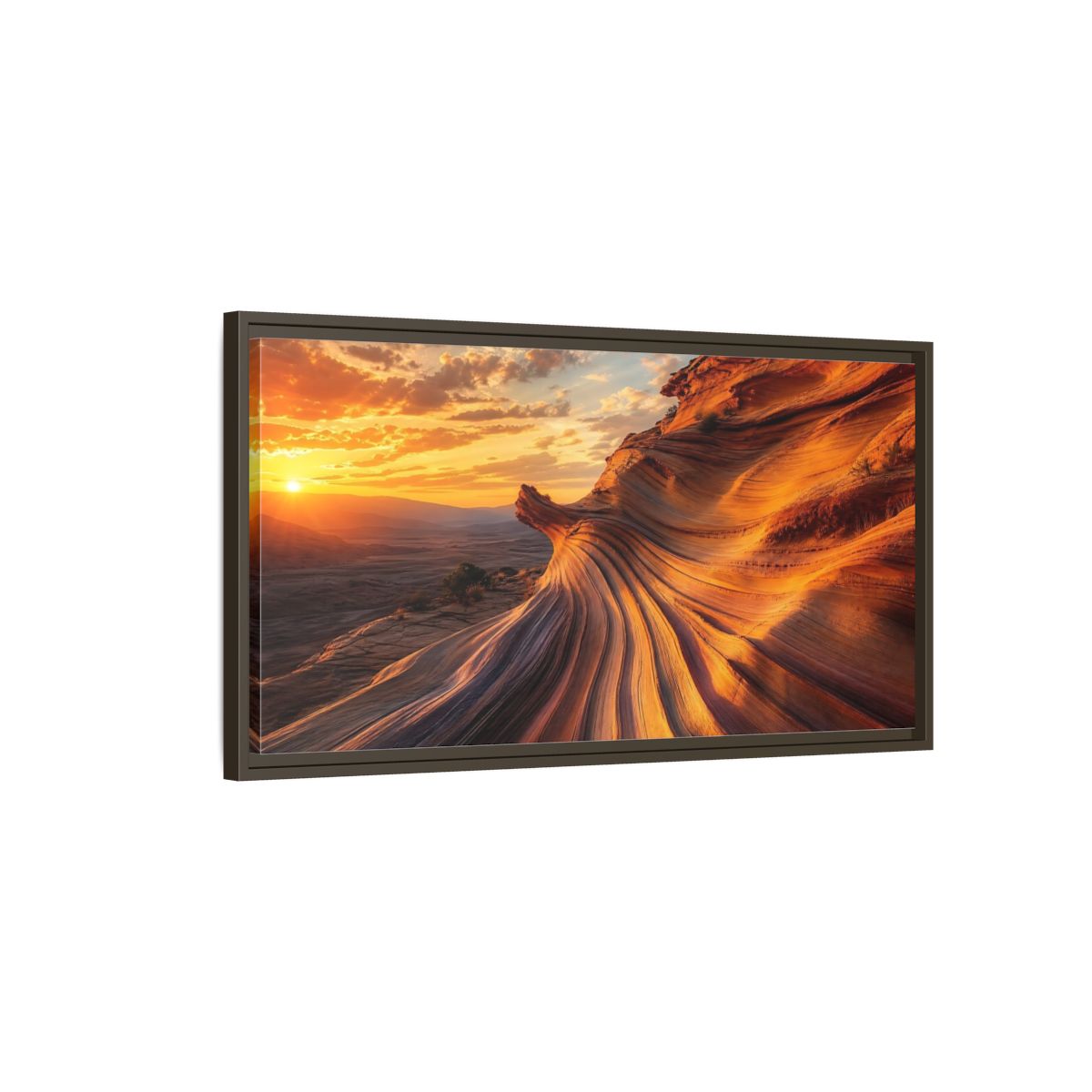 Main Mockup. Nature Wavy Sandstone Orange And Gold shown as stretched canvas wall art