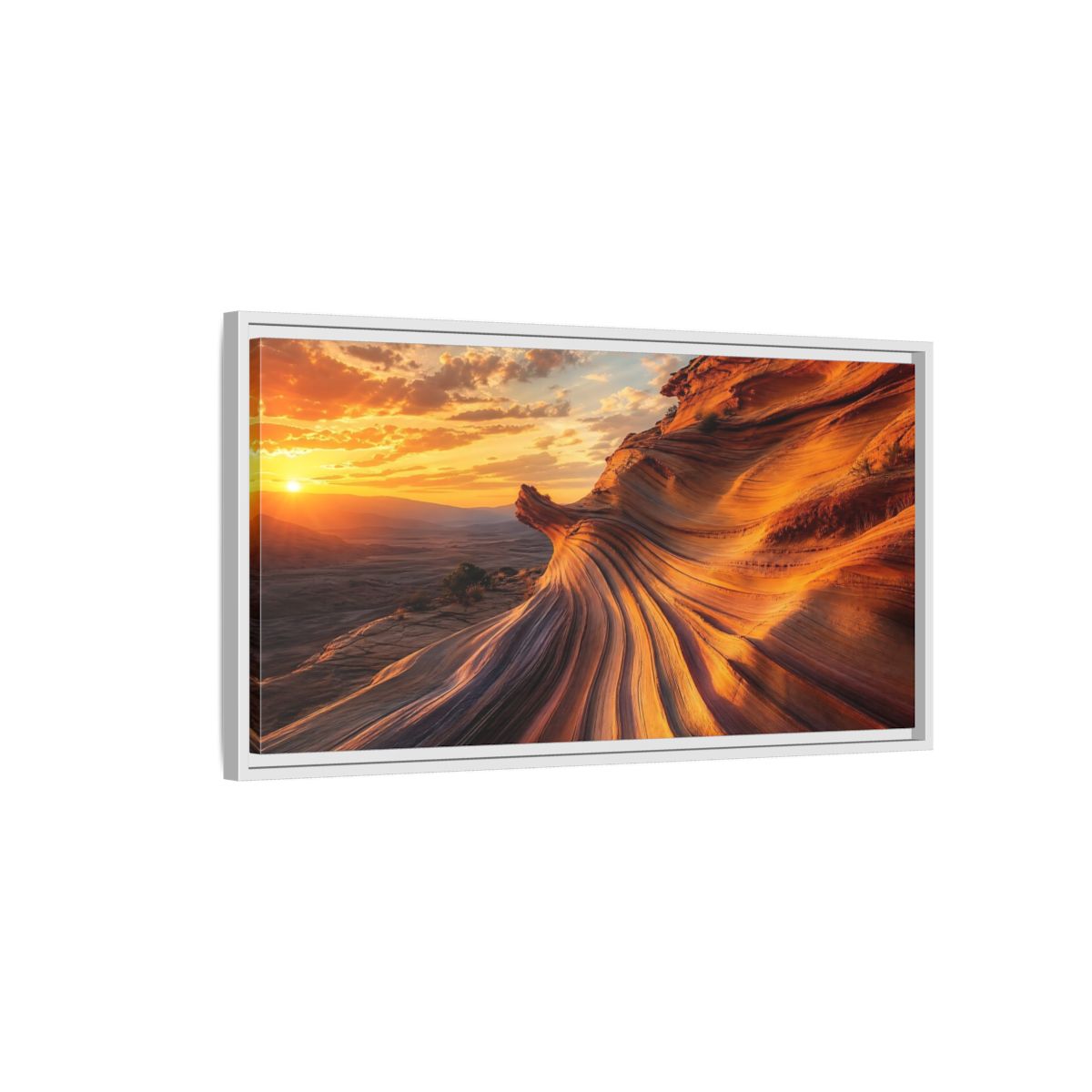 Side Mockup 1. Nature Wavy Sandstone Orange And Gold shown as stretched canvas wall art