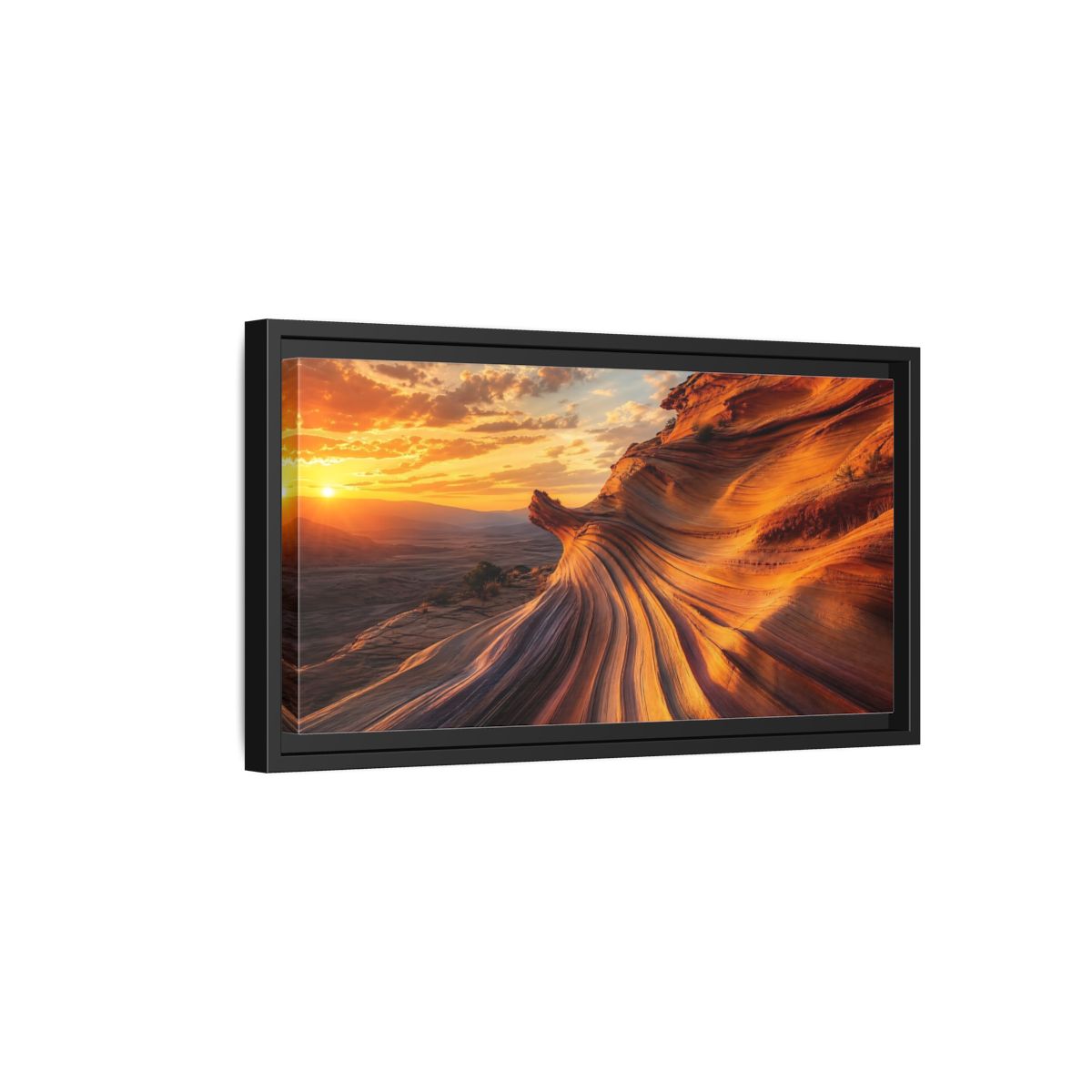 Side Mockup 8. Nature Wavy Sandstone Orange And Gold shown as stretched canvas wall art