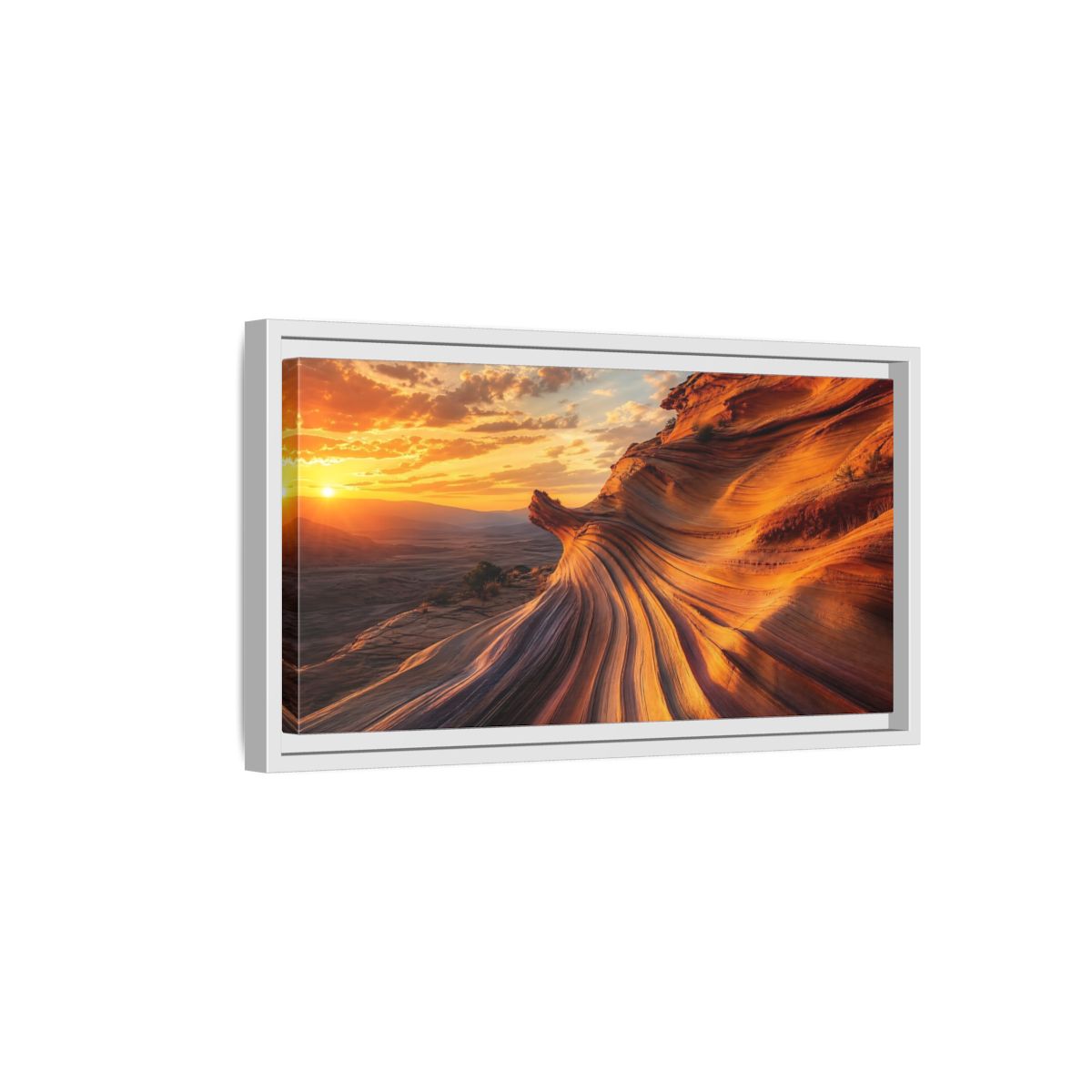 Side Mockup 6. Nature Wavy Sandstone Orange And Gold shown as stretched canvas wall art