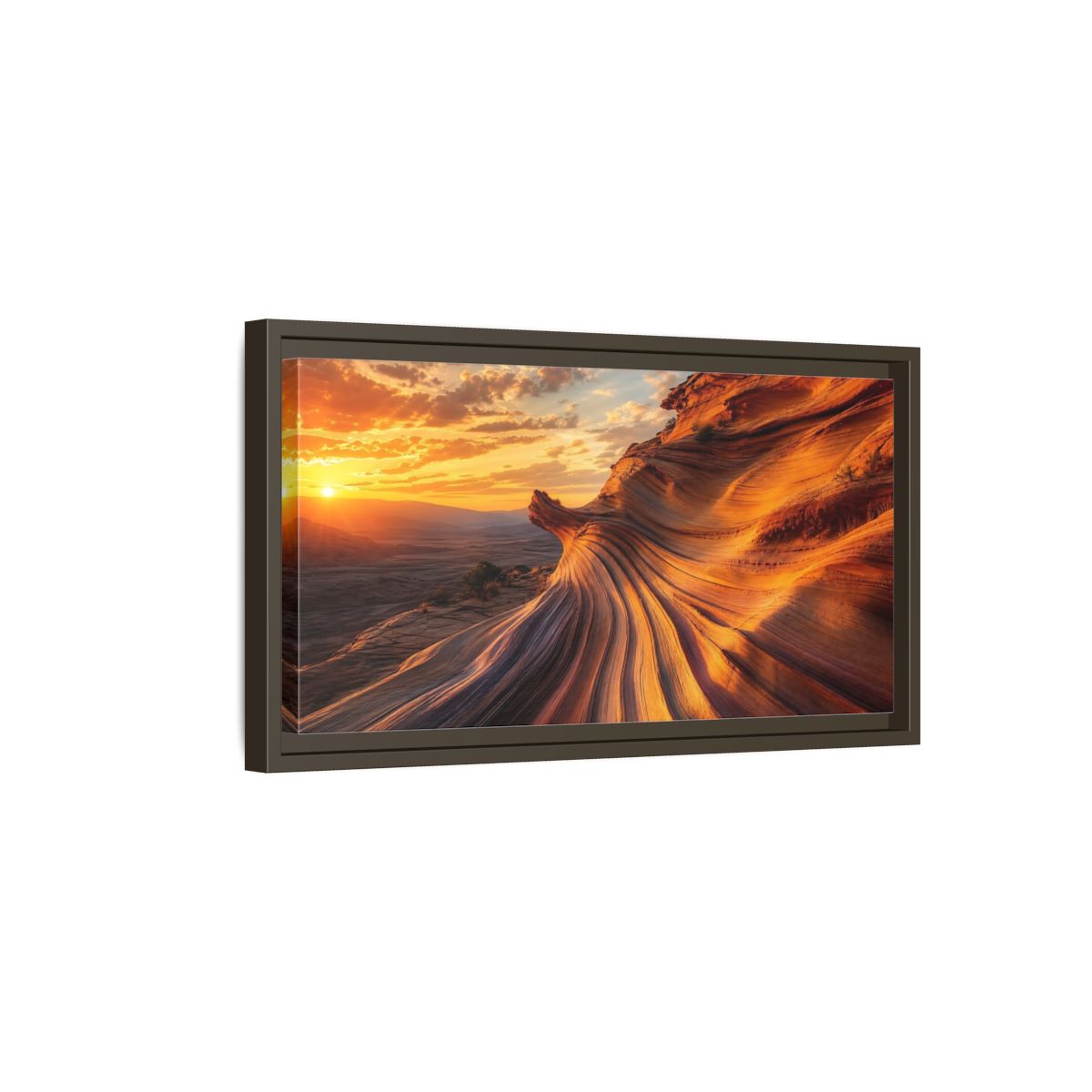 Side Mockup 7. Nature Wavy Sandstone Orange And Gold shown as stretched canvas wall art
