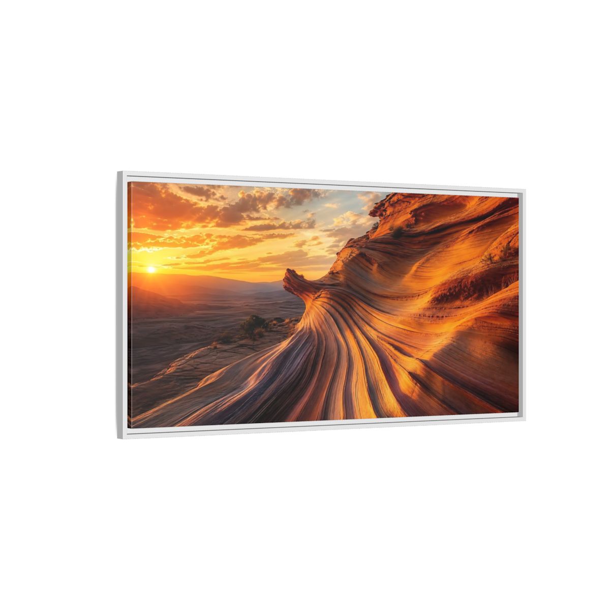 Side Mockup 3. Nature Wavy Sandstone Orange And Gold shown as stretched canvas wall art