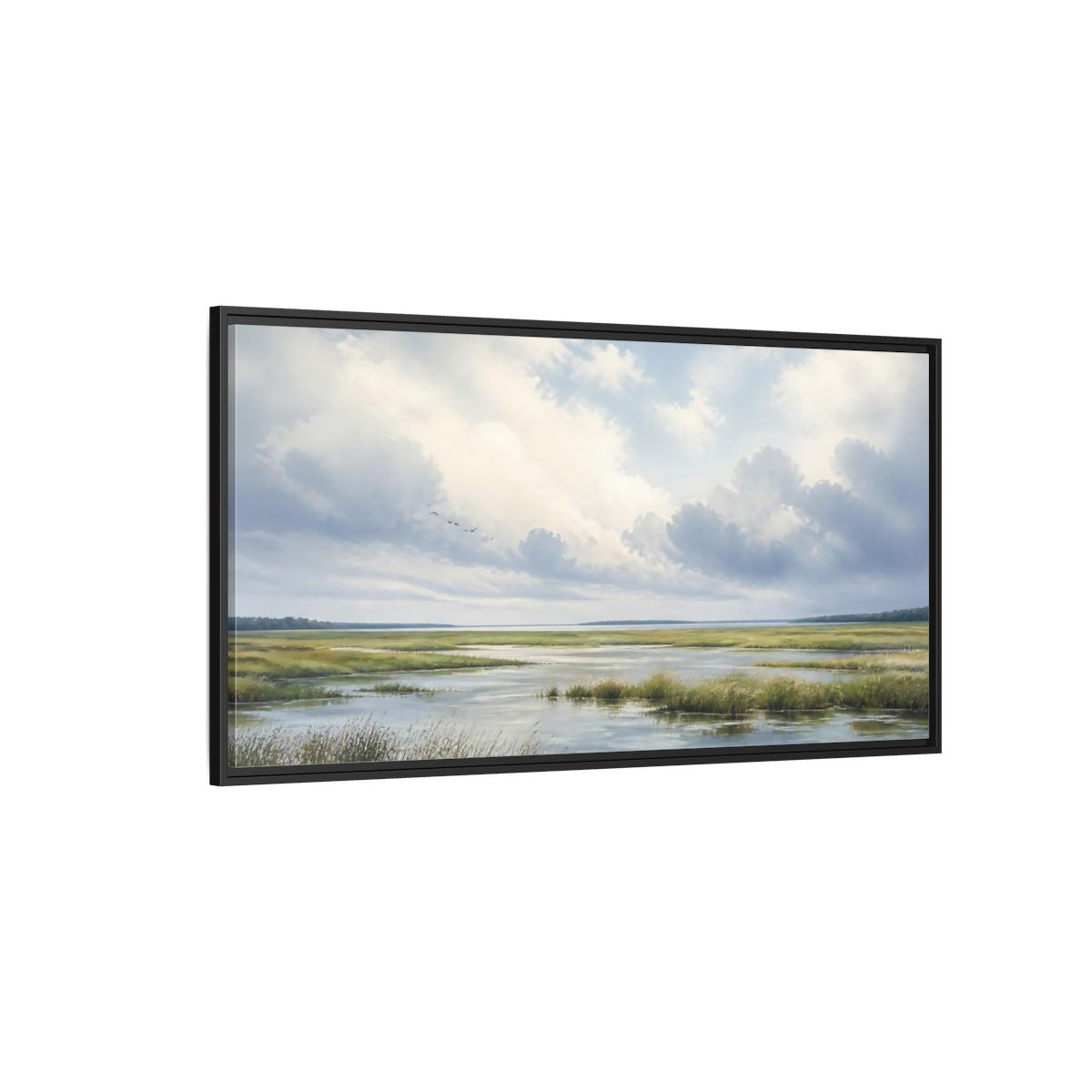 Side Mockup 5. Nature Wetlands Blue And Green shown as stretched canvas wall art