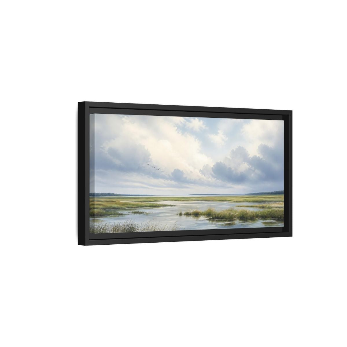 Side Mockup 8. Nature Wetlands Blue And Green shown as stretched canvas wall art