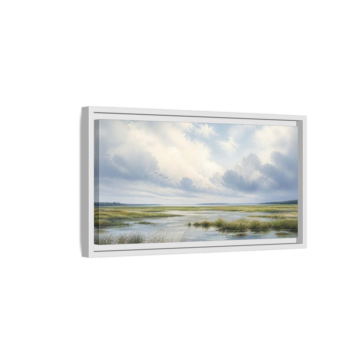 Side Mockup 6. Nature Wetlands Blue And Green shown as stretched canvas wall art