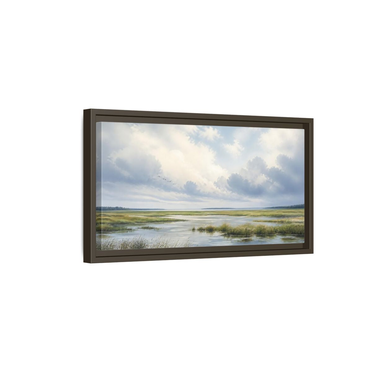 Side Mockup 7. Nature Wetlands Blue And Green shown as stretched canvas wall art