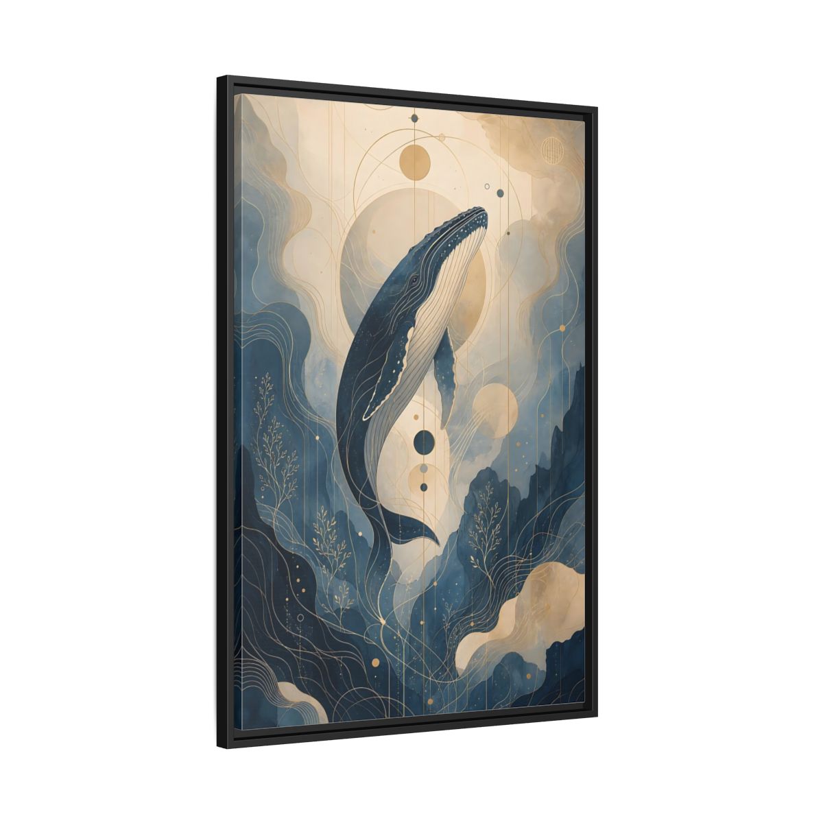 Side Mockup 13. Nature Whale Blue And Gold shown as stretched canvas wall art
